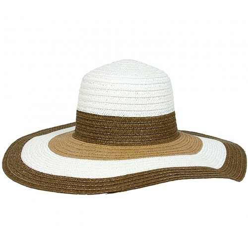 Wide Brim Straw Hat w/ Color Stripes - Brown - HT-SHT2324BN